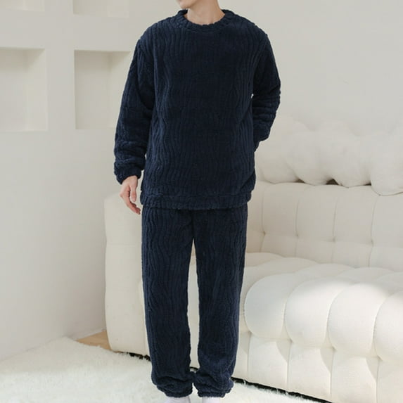 Wancir Men Fall Casual Sets Velvet Long Sleeve Crew Neck Shirt Elastic Waist Velour Pants 2 Piece Outfits Tracksuit