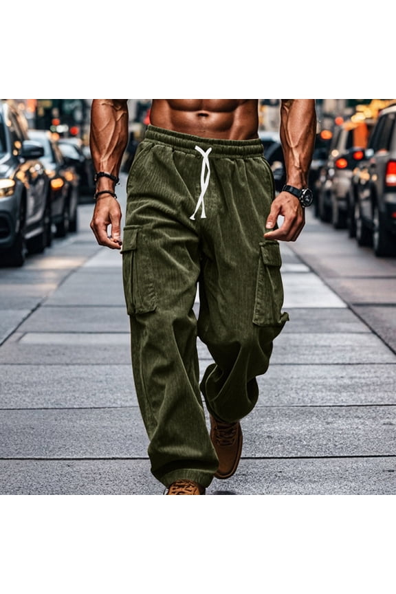 Wancir Men Solid Casual Elastic Strap Outdoor Fitness Pants Cargo Pants Trousers