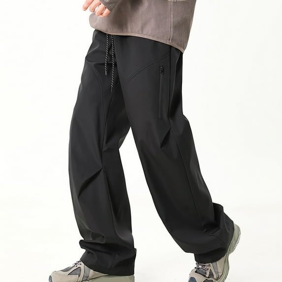Wancir Men's Elastic Waist Hiking Pants Water Resistant Quick-Dry Outdoor Sweatpants with Zipper Pockets
