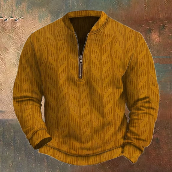 Wancir Men's Embroidered Sleeve Quarter Zip Fleece Vintage Pullover Sweatshirt