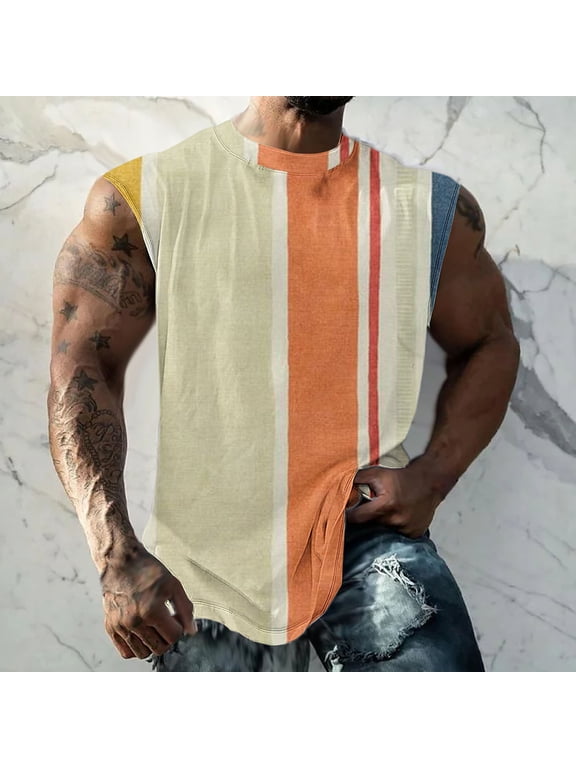 Wancir Men's Striped Tank Tops Sleeveless Workout Shirt Muscle Undershirt Tee