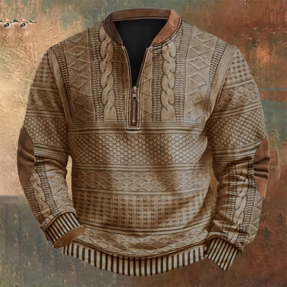 Wancir Mens 1/4 Zipper Fleece Sherpa Pullover Sweatshirt Ethnic Aztec Printed Fall Winter Unisex Hoodie Tops