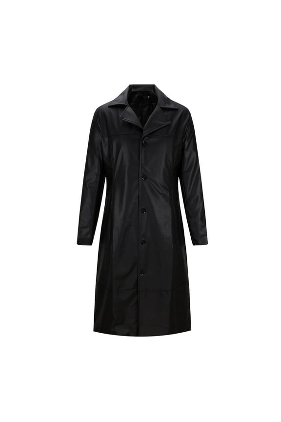 Wancir Mens Retro Leather Vintage Long Coat Trench Steampunk Gothic Jacket Overcoat Fashion Leather Gothic