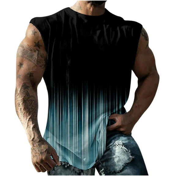 Wancir Mens Sleeveless Tank Tops Workout Muscle Gym T Shirts Crew Neck Gradient Tee Tops
