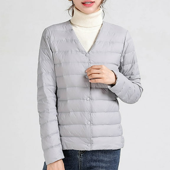 Wancir Quilted Jackets for Women Lightweight Puffer Jacket Long Sleeve Button Down Winter Coat Warm Outwear Pockets