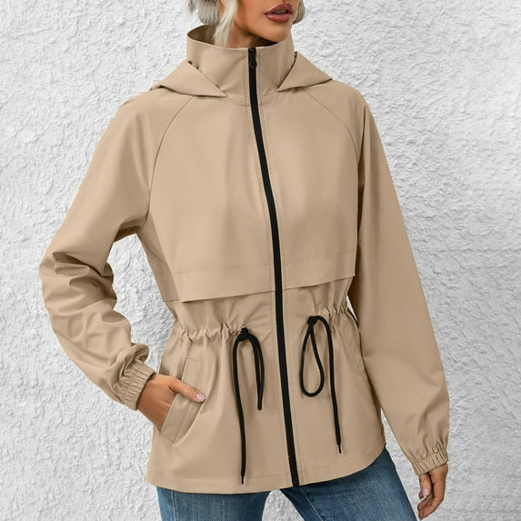 Wancir Rain Jacket Waterproof Long Sleeve Zip up Lightweight Hooded Windbreaker Anorak Travel Hiking Outdoor Coats With Pockets