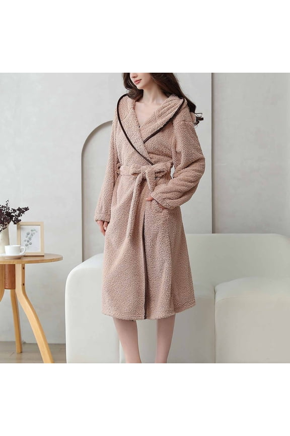 Wancir Robe Winter Bathrobe Women Loose Loungewear Sweet Tender Robe Fleece Coral Warm Robes Pink Grey