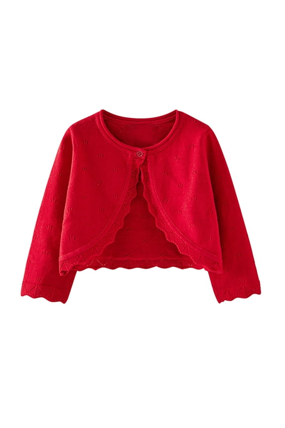 Wancir Toddler Baby Girl Sweater Crop Top Knit Cardigan Long Sleeve Ruffled One Button Cute Outwear Kids Fall Shrug Cover Up