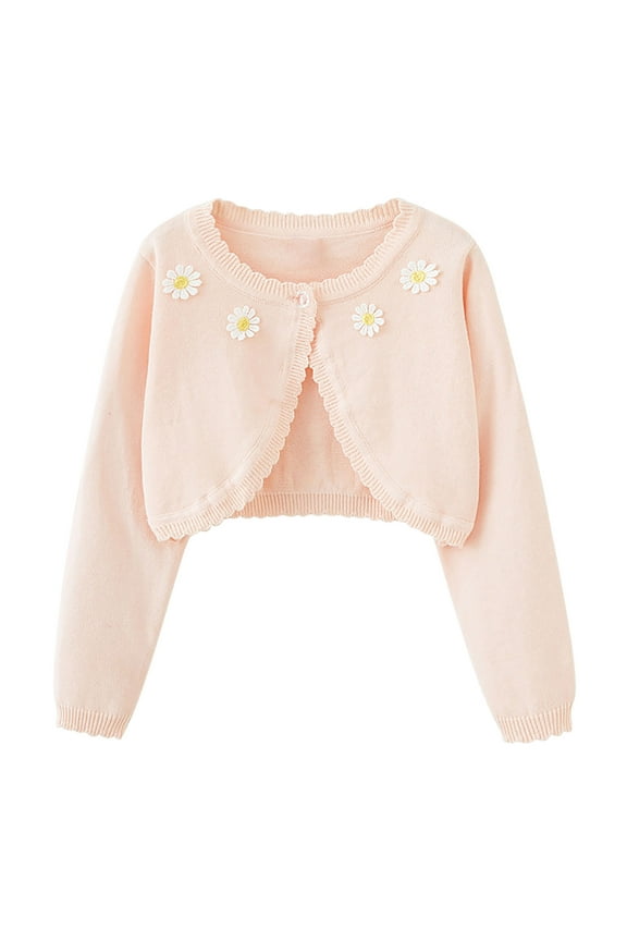 Wancir Toddler Baby Girl Sweater Crop Top Knit Cardigan Long Sleeve Ruffled One Button Cute Outwear Kids Fall Shrug Cover Up