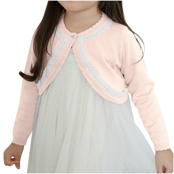 Wancir Toddler Baby Girl Sweater Crop Top Knit Cardigan Long Sleeve Ruffled One Button Cute Outwear Kids Fall Shrug Cover Up