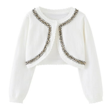 Wancir Toddler Baby Girl Sweater Crop Top Knit Cardigan Long Sleeve Ruffled One Button Cute Outwear Kids Fall Shrug Cover Up