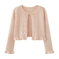 thumbnail image 1 of Wancir Toddler Baby Girl Sweater Crop Top Knit Cardigan Long Sleeve Ruffled One Button Cute Outwear Kids Fall Shrug Cover Up, 1 of 7