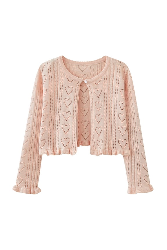 Wancir Toddler Baby Girl Sweater Crop Top Knit Cardigan Long Sleeve Ruffled One Button Cute Outwear Kids Fall Shrug Cover Up