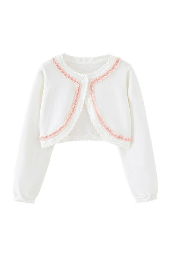 Wancir Toddler Baby Girl Sweater Crop Top Knit Cardigan Long Sleeve Ruffled One Button Cute Outwear Kids Fall Shrug Cover Up