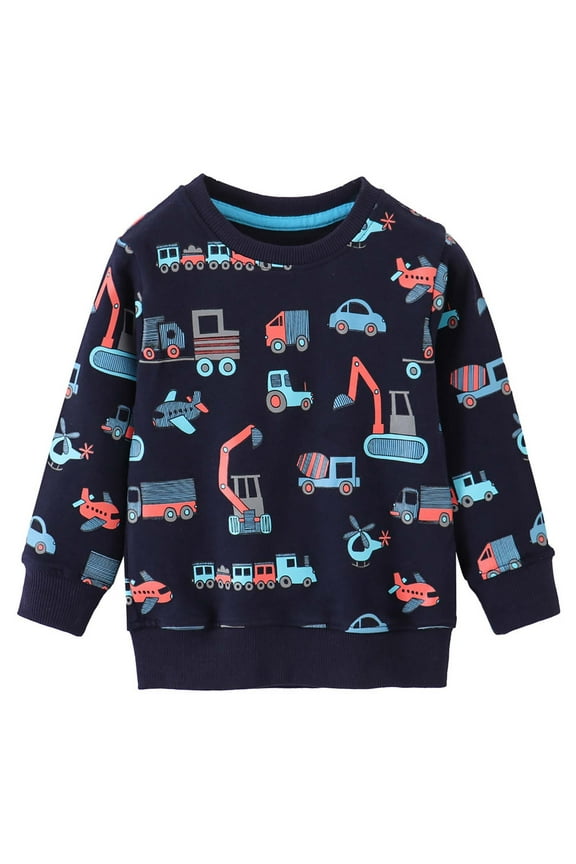 Wancir Toddler Boy Crewneck Sweatshirt Dinosaur Shirts Long Sleeve Cartoon Pullover Sweater for Kids 1-8T