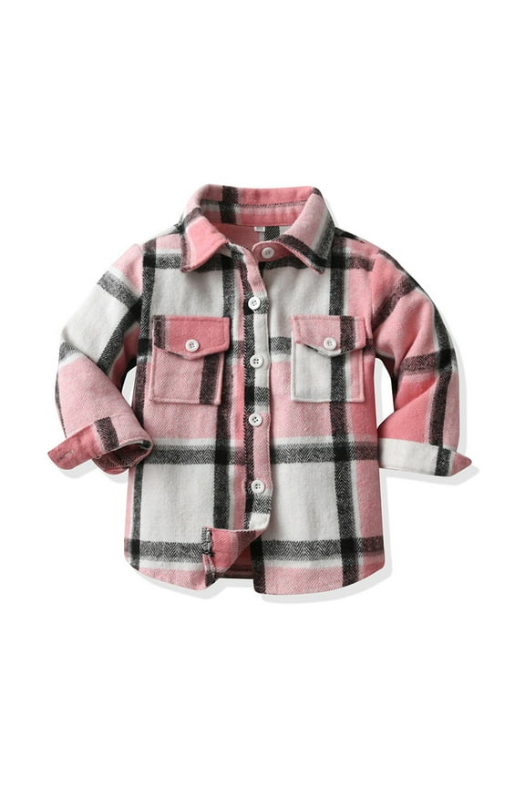 Wancir Toddler Boys' Girls' Flannel Plaid Shirt Button Down Long Sleeve Jacket Lapel Shacket Coat Tops Casual Outwear