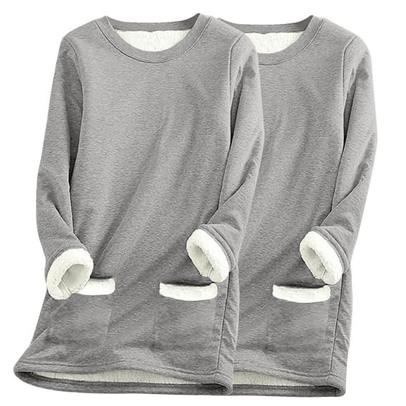 Wancir Winter Fleece Lined Warm Shirts for Women Casual Solid Color Long Sleeve Crewneck Tunic Tees Casual Thermal Top