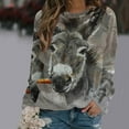 thumbnail image 1 of Wancir Women Comfy Sweatshirt Donkey Print Solid Crew Neck Long Sleeve Cute Pullover Top, 1 of 4
