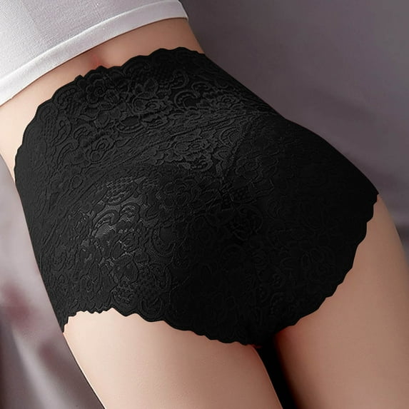 Wancir Women High Waist Solid Color Lace Sexy Transparent Scarless Abdominal Hip Lifting Plus Size Crotch Panel Briefs