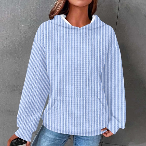 Wancir Women Oversized Hoodies Casual Basic Waffle Long Sleeve Pullover Top Solid Hooded Sweatshirt with Pocket