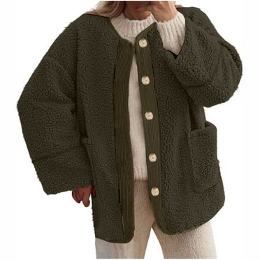 Wancir Women's 2024 Fall Cardigans Oversized Sherpa Sweater Coat Button Down Open Front Outerwear Loose Lamb Wool Shirts