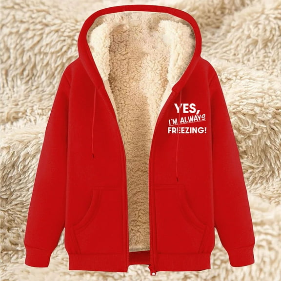 Wancir Women's Casual Full Zip Up Sherpa Lined Hoodie Sweatshirt Jacket Coat