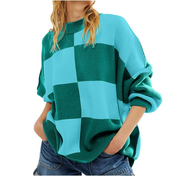 Wancir Women's Color Block Long Sleeve Tunics Tops Casual Round Neck Loose Shirts Blouses