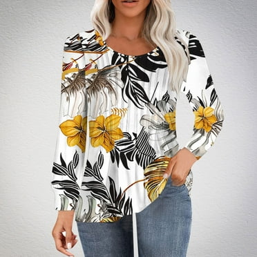 Wancir Women's Color Block Tunic Tops Casual Long Sleeve Shirts Round Neck Pullover