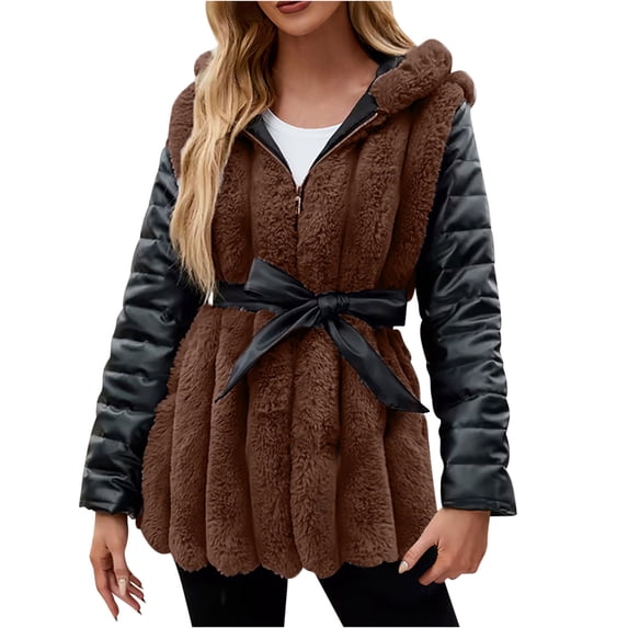 Wancir Women's Fashion Winter Coats Fuzzy Fleece Long Hooded Jackets Button Down Faux Fur Warm Outerwear