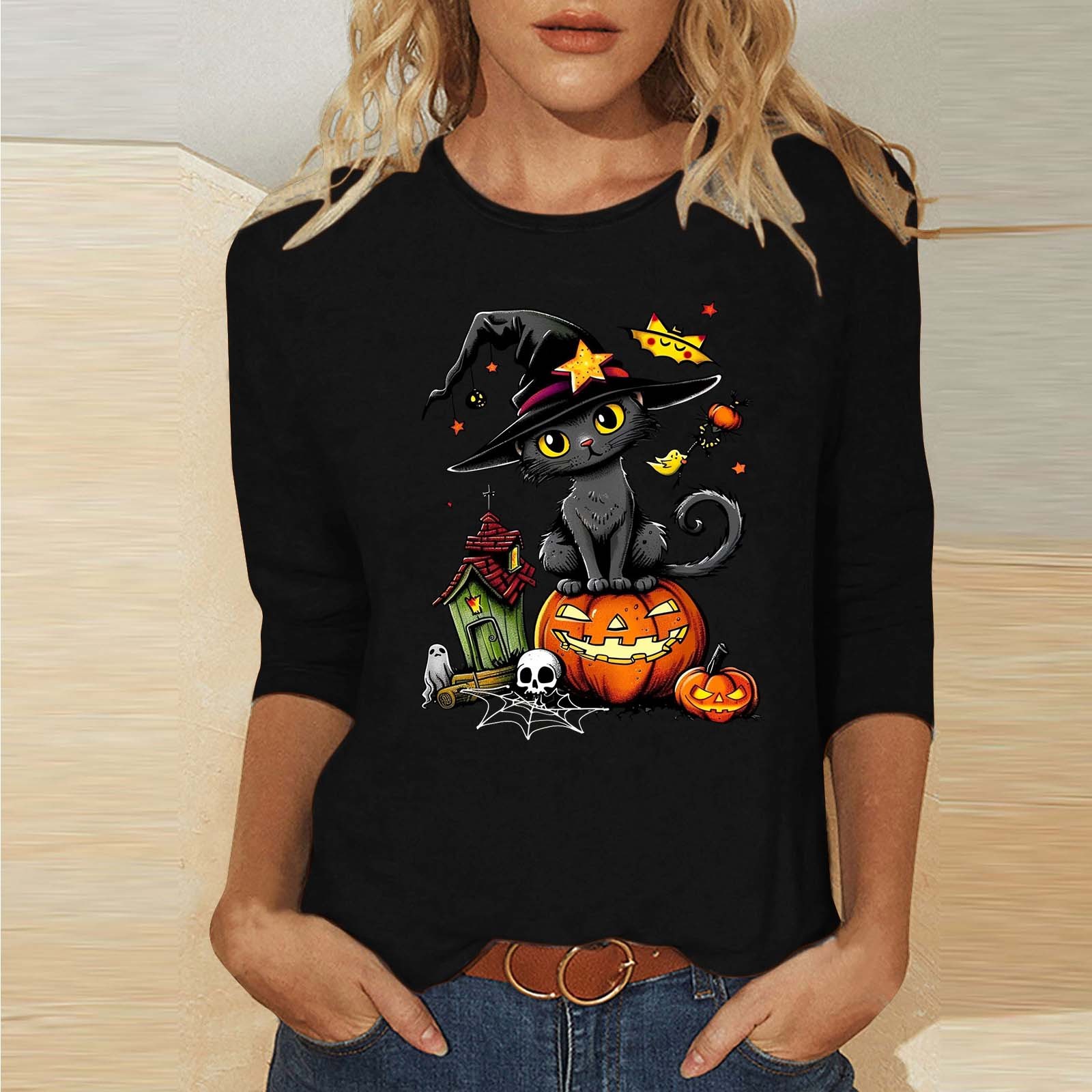 Wancir Women's Halloween Sweatshirts Graphic T Shirts Long Sleeve