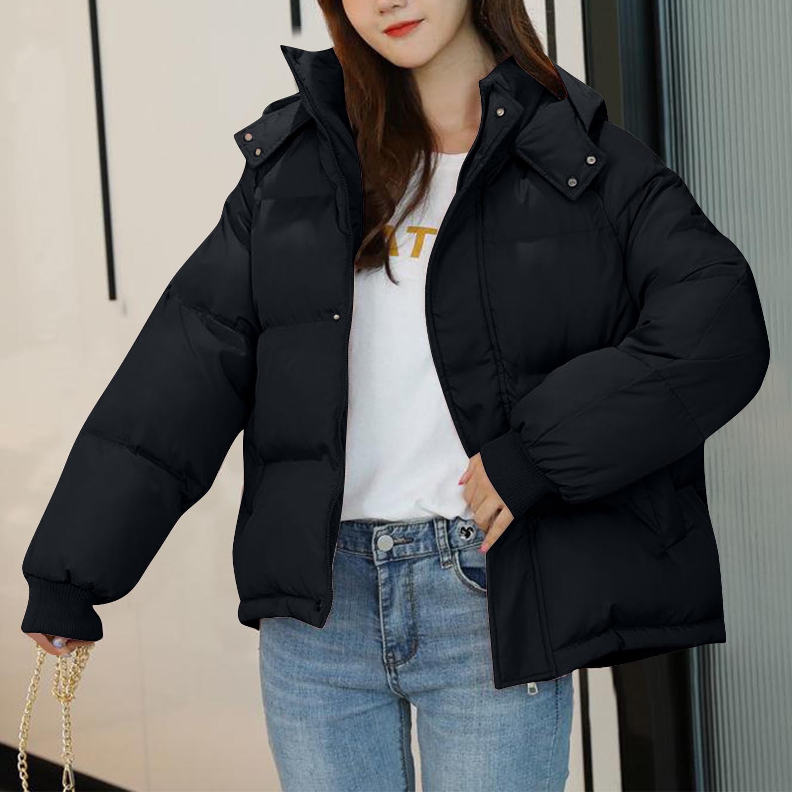 Women's Short Padded Vest - Winter Coat With Zipper Front, Solid Color Quilted Vest
