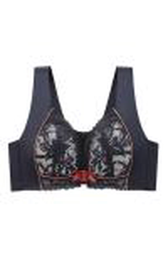 Wancir Women's Solid Color Front Button No-Wire Embroidery Bra Fixed Wide Straps Large Size Women Daily Bra