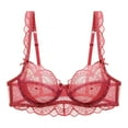 thumbnail image 1 of Wancir Women's Solid Color Ultra-thin Sponge Transparent Plus Size Gathered Lace Bra, 1 of 4
