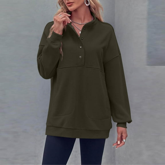 Wancir Women's Sweatshirt Casual Long Sleeve Button Henley Neck Pullover Tunic Tops Outfits