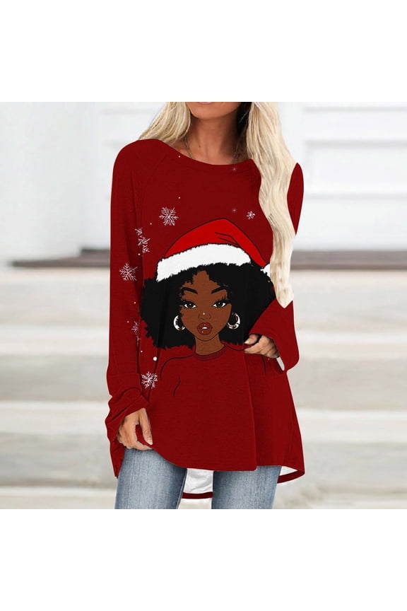 Wancir Women's Winter Tops Print Long Sleeve Crewneck Pullovers Y2K Sweater Fashion Cute Tops