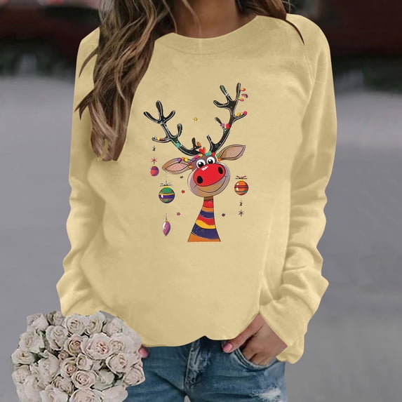 Wancir Womens Christmas Sweatshirt Funny Reindeer Snowman Crewneck Xmas Holiday Long Sleeves Pullover Tops