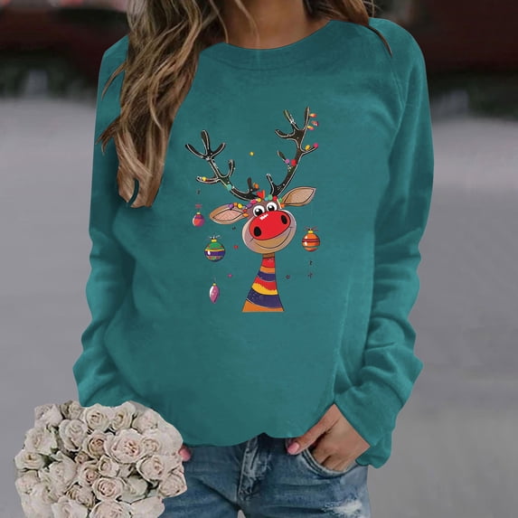 Wancir Womens Christmas Sweatshirt Funny Reindeer Snowman Crewneck Xmas Holiday Long Sleeves Pullover Tops