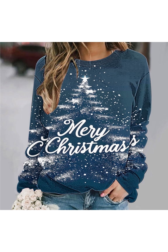 Wancir Womens Christmas Sweatshirt Long Sleeve Crew Neck Ugly Christmas Sweatshirt Warm Thermal Cute Tops Xmas Fall Sweaters