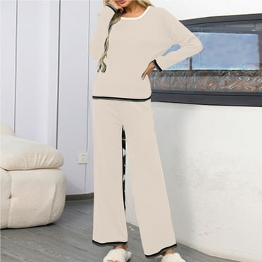 Wancir Womens Elegant Lounge Sets Knitted Sweatsuit Sets 2 Piece Outfits with Sweater Tops and Wide Leg