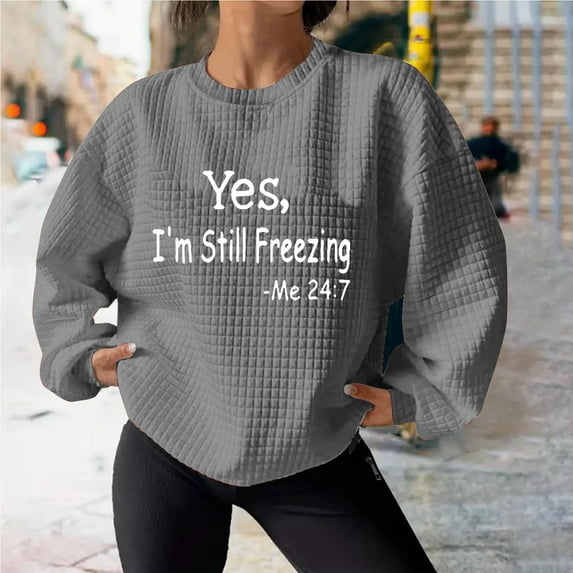 Wancir Womens Fall Long Sleeve Tops Crewneck Fall Shirts for Women Solid Color Waffle Knit Tunic Tops