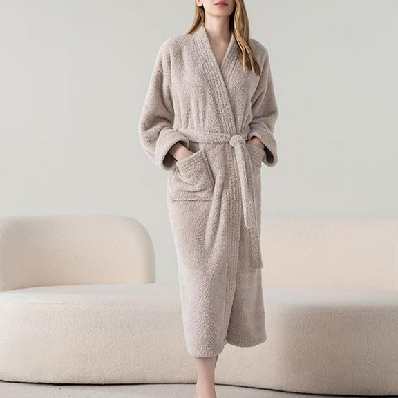 Wancir Womens Long Robe Soft Warm Fleece Plush Bathrobe Ladies Sleepwear Pajamas Housecoat Nightgown