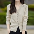 thumbnail image 1 of Wancir Womens Long Sleeve V-Neck Button Down Cardigan Sweaters Knit Open Front Lightweight 2024 Ladies Fall Outwear, 1 of 6