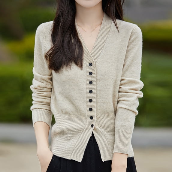Wancir Womens Long Sleeve V-Neck Button Down Cardigan Sweaters Knit Open Front Lightweight 2024 Ladies Fall Outwear
