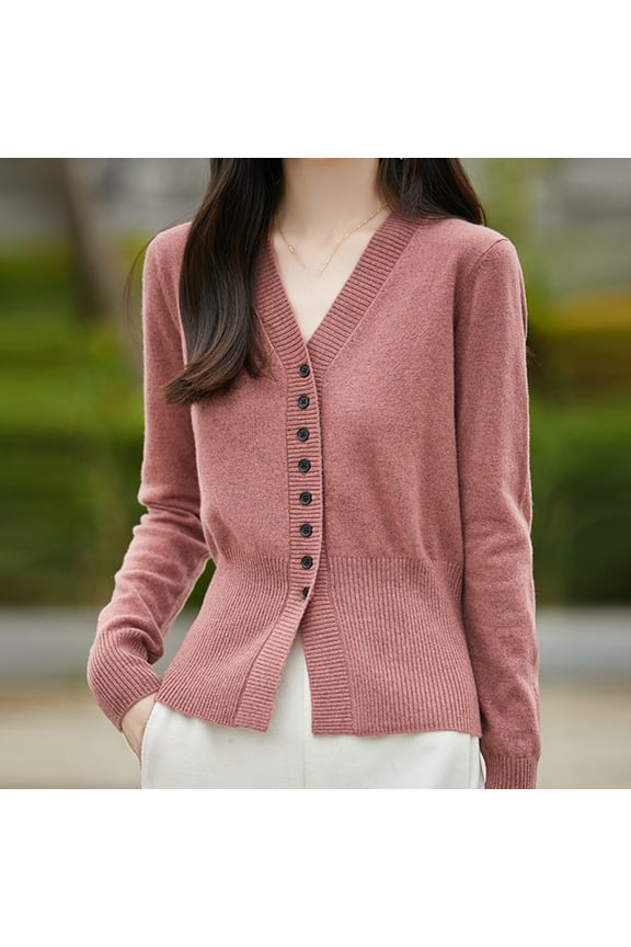 Wancir Womens Long Sleeve V-Neck Button Down Cardigan Sweaters Knit Open Front Lightweight 2024 Ladies Fall Outwear