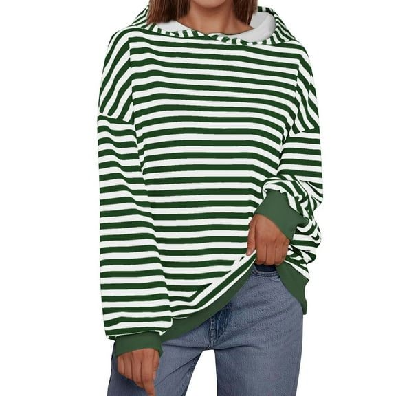 Wancir Womens Oversized Hoodies Pullover Striped Sweatshirts Fall Long Sleeve Tops Trendy Outfits