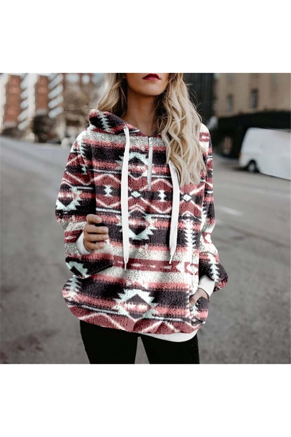 Wancir Womens Sherpa Pullover Hoodie with Pockets Fuzzy Fleece Sweatshirt Buffalo Plaid Fluffy Coat