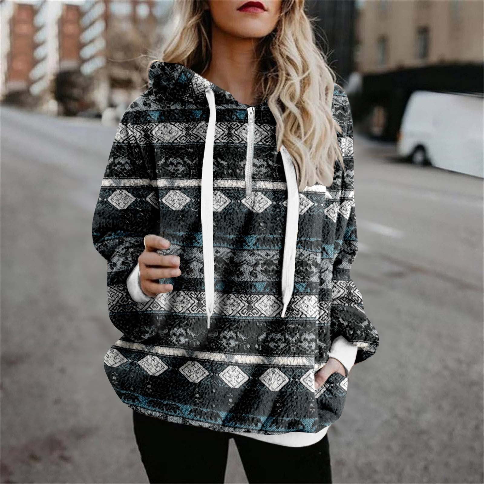 ReachMe Women's Oversized Sherpa Pullover Hoodie - Buffalo Plaid, Fuzzy Fleece, Pockets, XX-Large Black