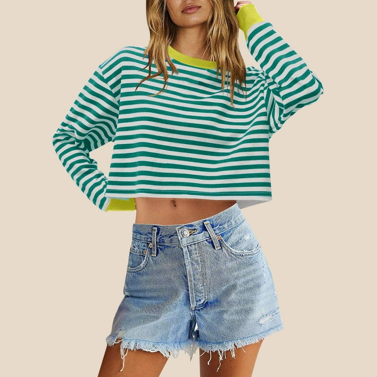 Women's loose striped short long shirt