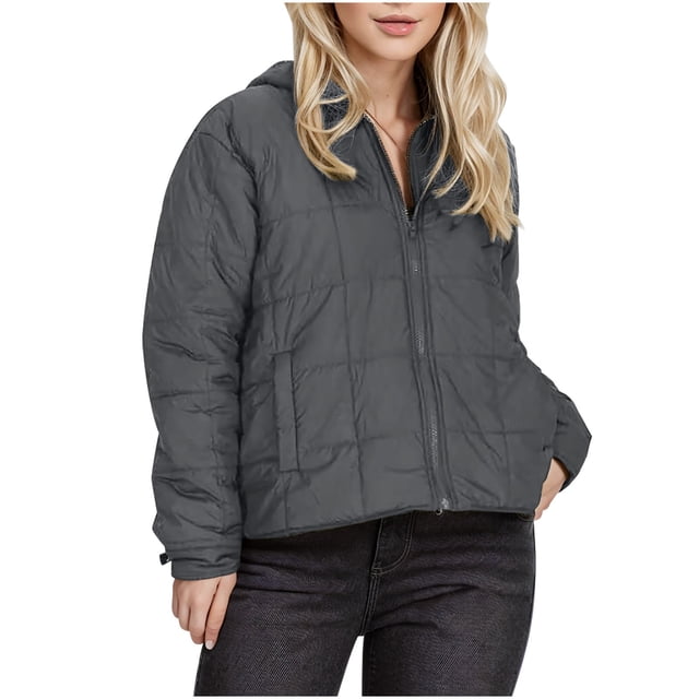 amasding Womens Zipper Hooded Puffer Jacket Long Sleeve Winter Warm