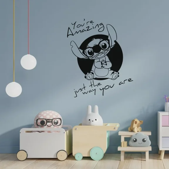 You're amazing Just The Way You Are Cute Lilo and Stitch Quote Happy Stitch Vinyl Wall Sticker Art Decal Décor Home Room Kids Room Boys Girls Room Lilo Stitch Living Room Decoration Size (10x8 inch)